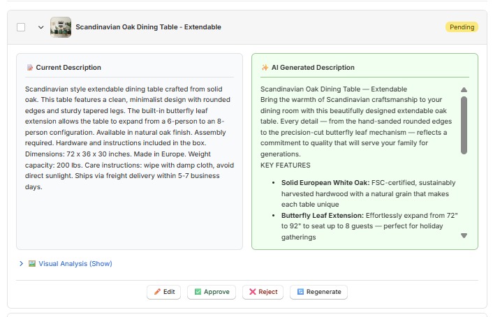 AI-generated product description interface