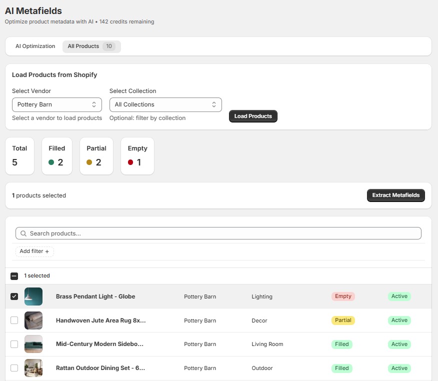 Smart metafield extraction interface
